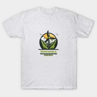 Go Green with Our Cartoon-Style Wind Turbine Landscape Design! "Renewable Energy" T-Shirt